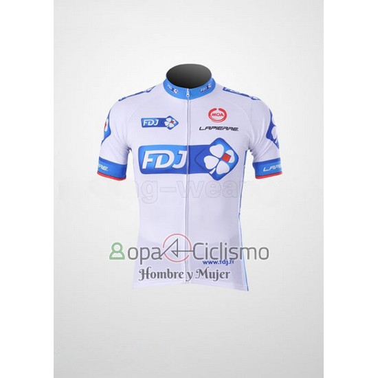 Fdj Ropa Ciclismo Culotte Corto 2010 Mangas Cortas Blanco y Azur